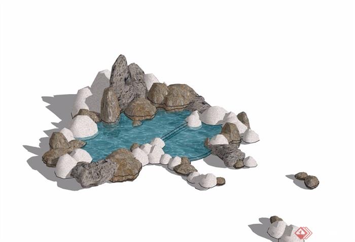 造景假山水池素材设计su模型