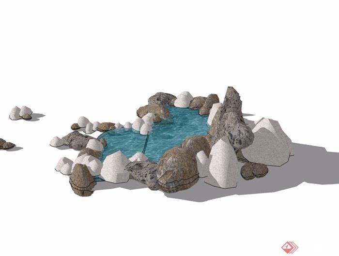 造景假山水池素材设计su模型
