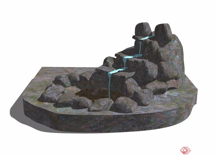 假山石头跌水素材设计su模型
