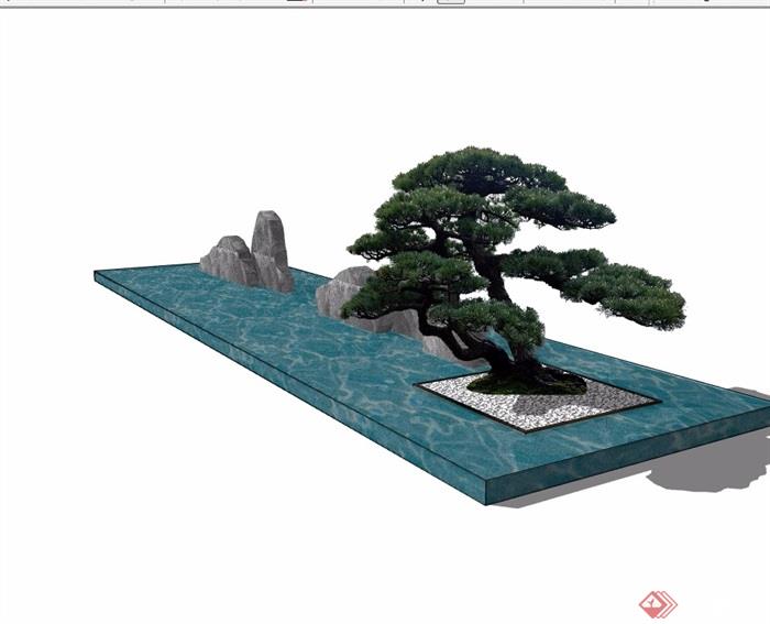 中式水池景石素材设计su模型