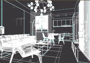 现代详细的客厅简约风室内3d模型