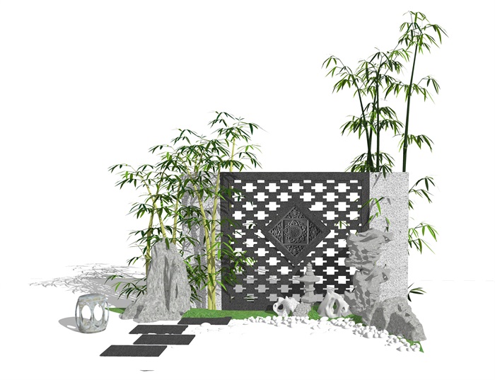 新中式庭院景墙石头景观小品(3)