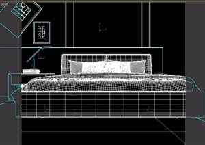 现代卧室床柜、灯饰、盆栽组合素材设计3d模型