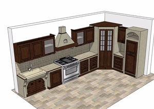 详细的厨房橱柜设施素材设计SU(草图大师)模型