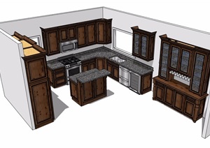 某室内详细的橱柜设施素材设计SU(草图大师)模型