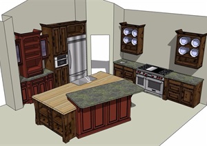 某室内详细厨房设施素材设计SU(草图大师)模型