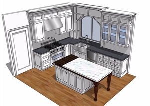 现代详细厨房橱柜素材设计SU(草图大师)模型