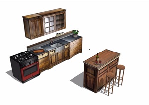 某室内厨房橱柜设施素材设计SU(草图大师)模型