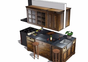 详细的厨房橱柜设施设计SU(草图大师)模型