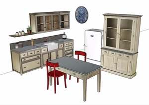 某整体厨房橱柜设施素材设计SU(草图大师)模型