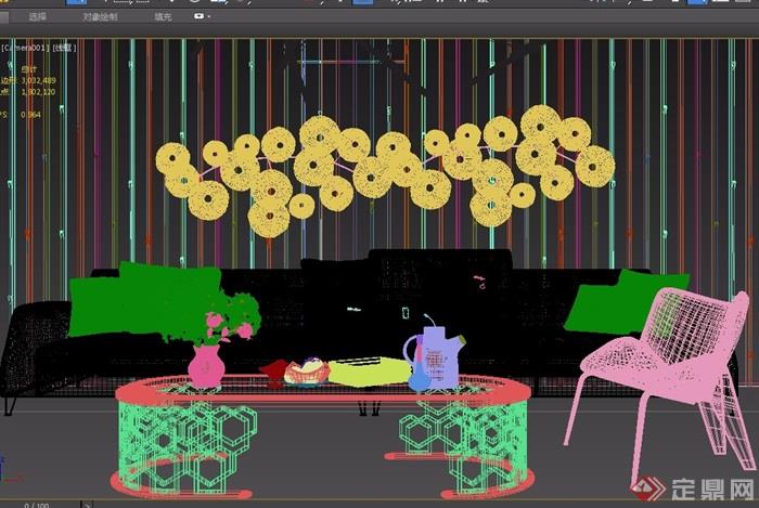 现代多人沙发茶几、椅子灯饰组合设计3d模型