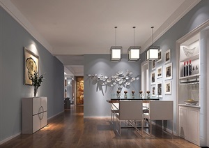 详细的室内完整的客餐厅装饰设计3d模型及效果图