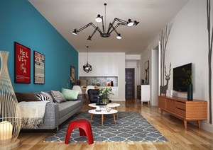 某现代详细室内客厅装饰设计3d模型及效果图