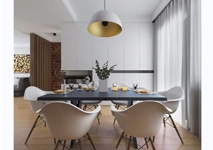 现代简约详细的室内客餐厅空间装饰设计3d模型及效果图