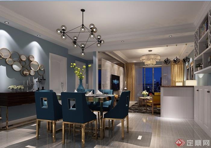 混搭风格详细的客餐厅室内装饰设计3d模型