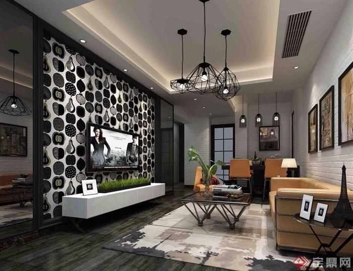 现代风格详细的室内客厅装饰设计3d模型及效果图