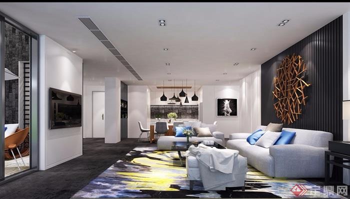 某现代独特完整的室内客厅装饰设计3d模型及效果图