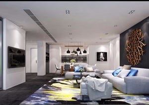 某现代独特完整的室内客厅装饰设计3d模型及效果图