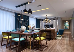 现代详细的简约室内客餐厅室内装饰设计3d模型及效果图