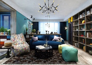 某现代风格详细的住宅室内客厅装饰设计3d模型及效果图