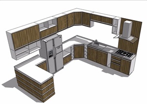 某室内详细厨房橱柜设施素材设计SU(草图大师)模型