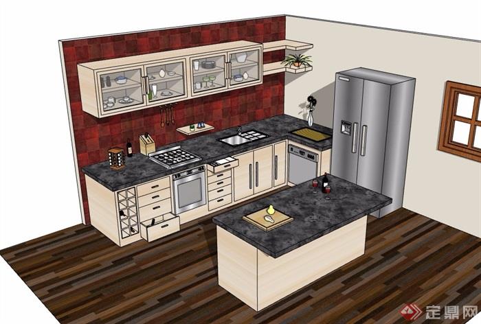 整体详细厨房橱柜设计su模型