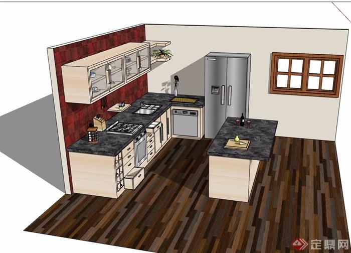 整体详细厨房橱柜设计su模型