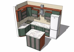 独特详细的室内厨房橱柜设计SU(草图大师)模型