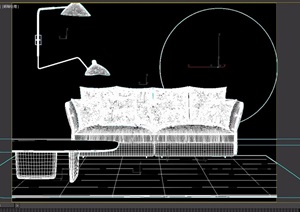 北欧布艺沙发大理石茶几壁灯3D模型