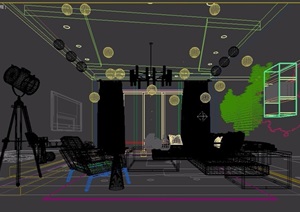 某独特详细的室内空间客厅3d模型