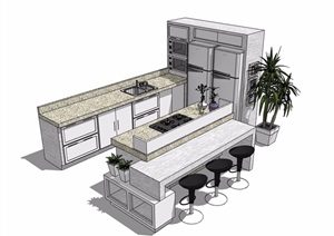 独特详细的厨房设施素材设计SU(草图大师)模型