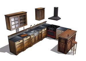 某独特详细的厨房橱柜设施素材设计SU(草图大师)模型