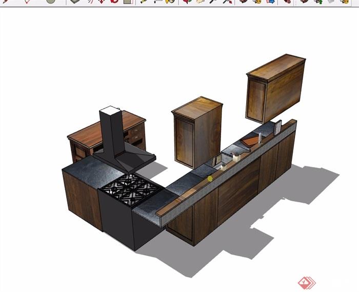 某独特详细的厨房橱柜设施素材设计su模型