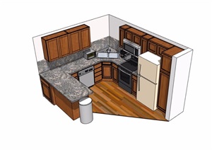住宅室内厨房橱柜设计SU(草图大师)模型