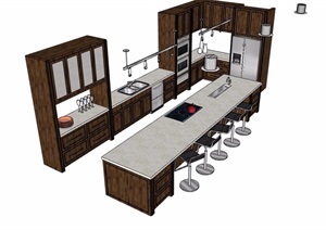 某独特详细的整体室内橱柜设施素材设计SU(草图大师)模型