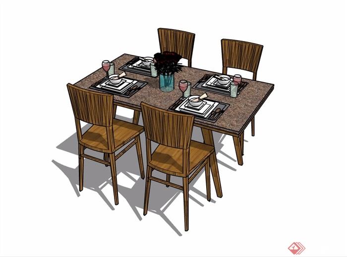 独特详细的整体室内餐桌椅设计su模型