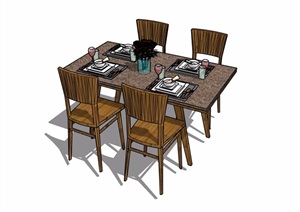 独特详细的整体室内餐桌椅设计SU(草图大师)模型