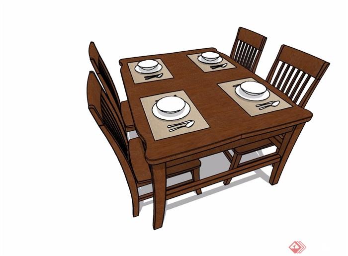 四人现代风格室内餐桌椅素材设计su模型