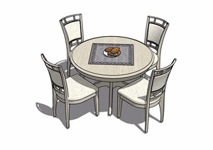 四人详细的圆形餐桌椅素材设计SU(草图大师)模型