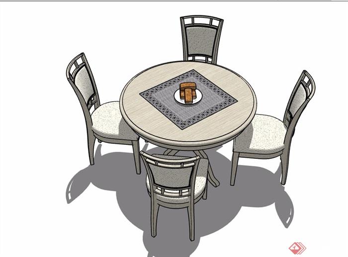 四人详细的圆形餐桌椅素材设计su模型