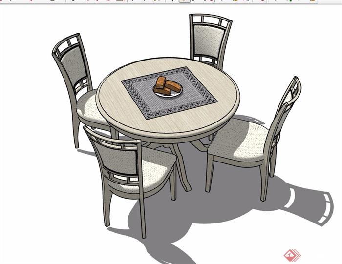 四人详细的圆形餐桌椅素材设计su模型