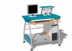 现代详细的室内电脑桌素材设计SU(草图大师)模型