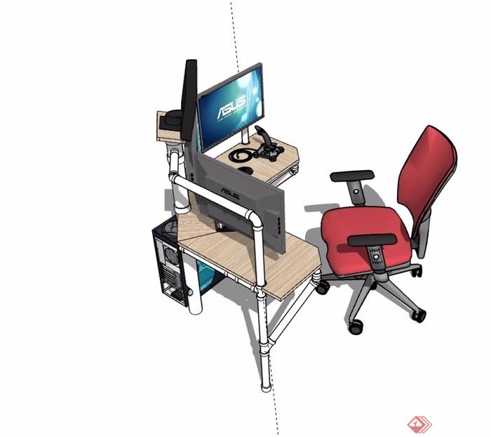 现代详细的室内电脑桌椅组合素材设计su模型