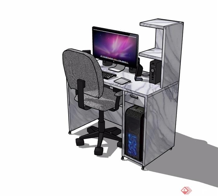 室内详细的电脑桌椅素材设计su模型
