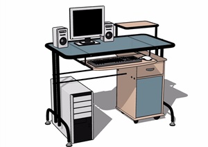 详细的完整室内电脑桌素材设计SU(草图大师)模型