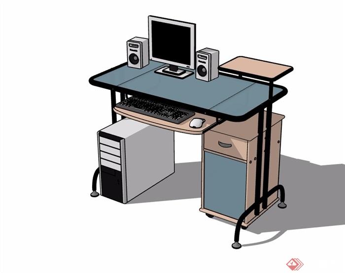 详细的完整室内电脑桌素材设计su模型