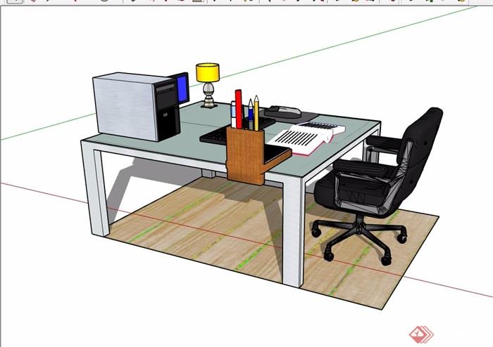 独特详细的室内办公桌椅素材设计su模型