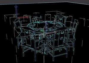 某中式详细的室内六人圆形餐桌椅素材设计3d模型