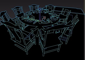 某八人餐桌椅素材设计3d模型