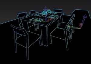 某现代中式餐桌椅素材设计3d模型